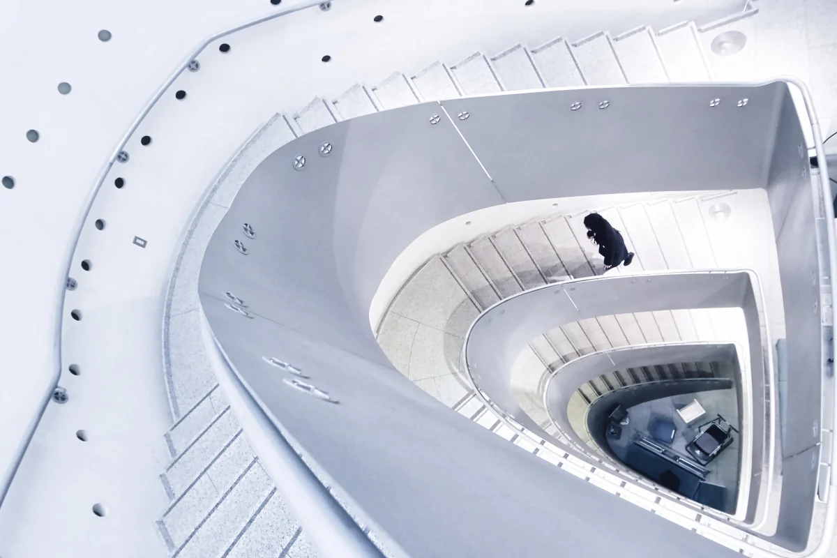 White spiral staircase in The University Art Museum Tokyo University of the Arts