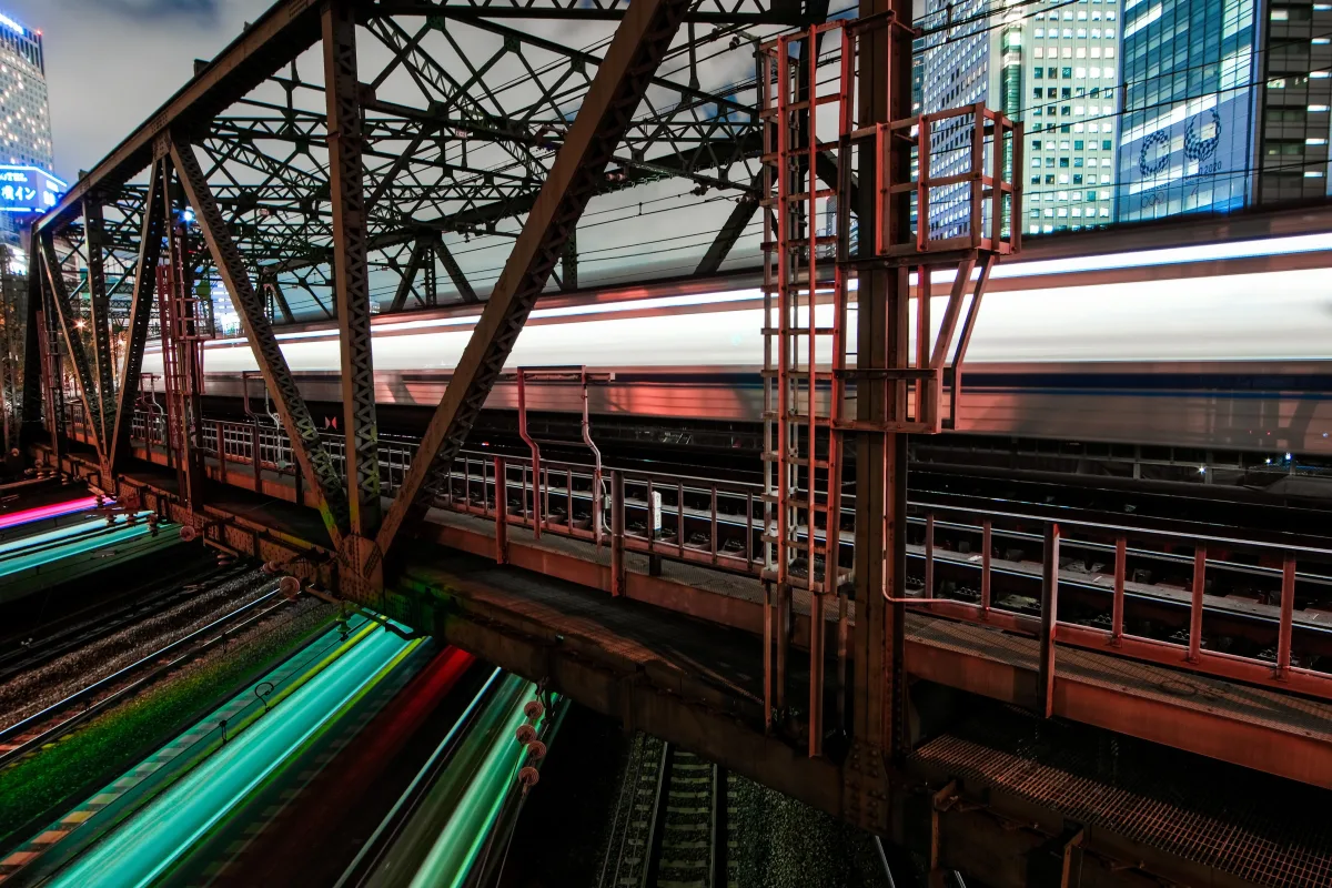 Photogenic light trails of trains in Shinagawa Tokyo