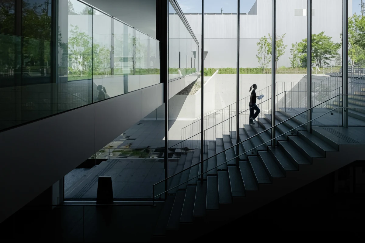 Sleek metallic lines in Nagano Prefectural Art Museum's interior