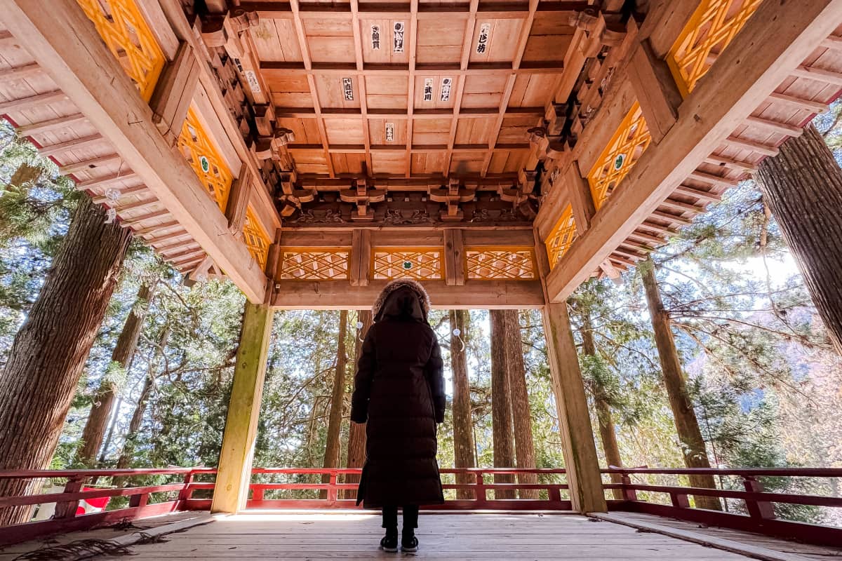 Mystic shrine with a view of Mount Fuji in Yamanashi, Japan