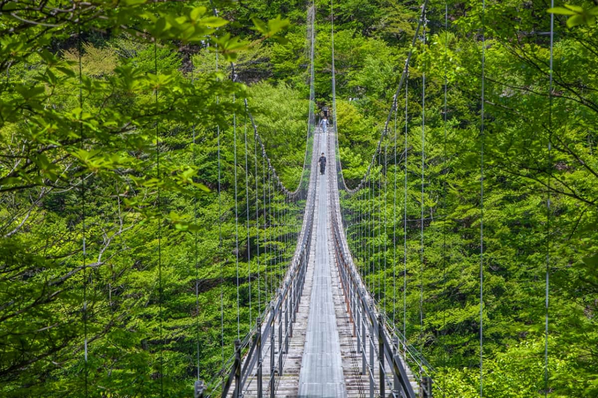 Hatanagi suspension bridge featured in the anime Yuru camp or laid back camp