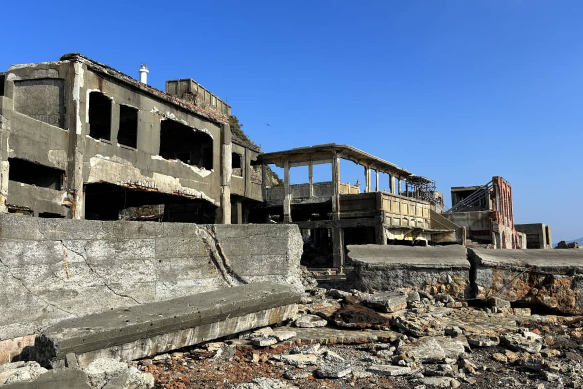 Coastal view of Hashima Island’s industrial heritage site