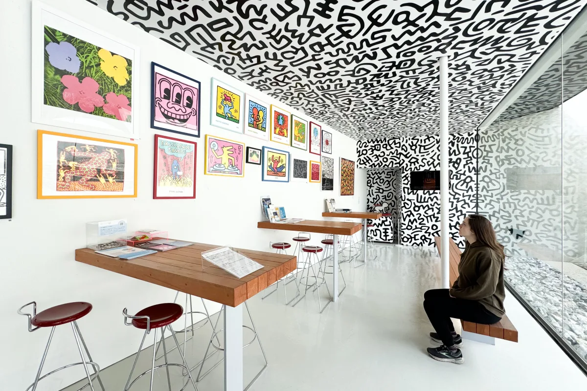 Keith Haring's scribbles on a wall in a museum in Japan