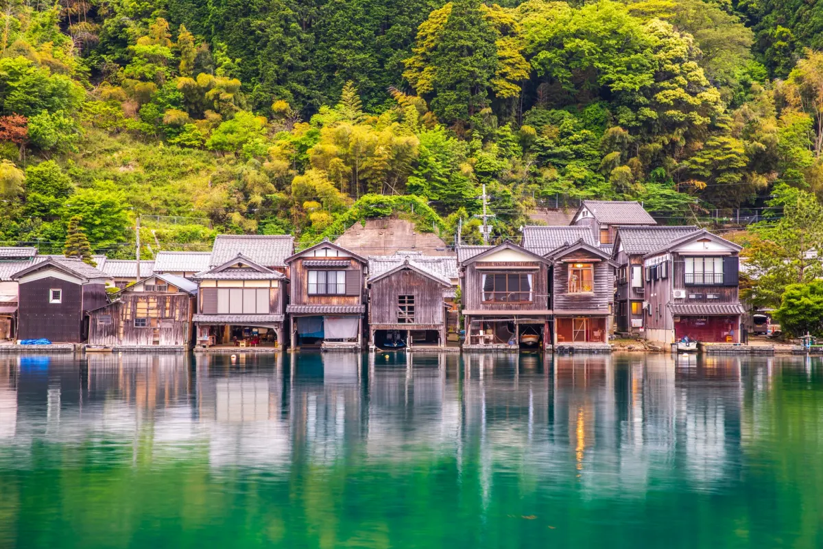 Wooden boathouses floating in Ine, Kyoto