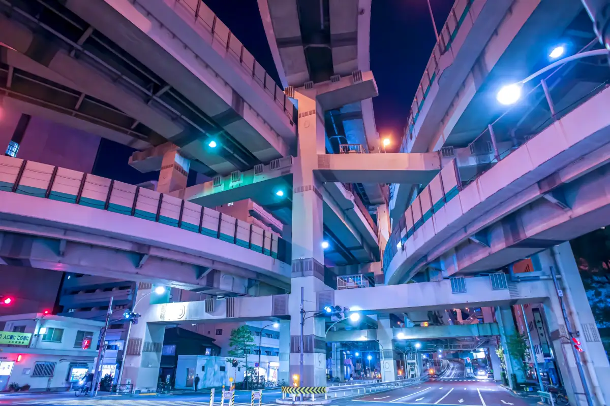 Compact expressway convergence or junction in Tokyo. Nightscape photo spot