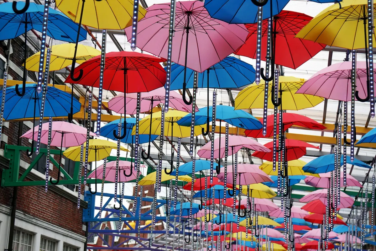 Umbrella street in huis ten bosch theme park, Nagasaki Japan