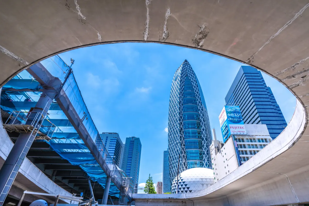 Modern cocoon-shaped tower in central Tokyo