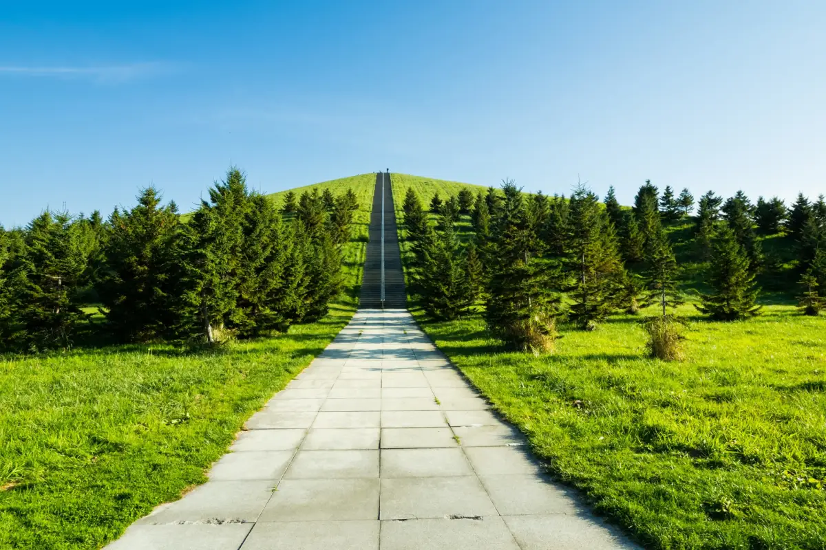 Moerenuma park - Glass pyramid structure surrounded by open parkland