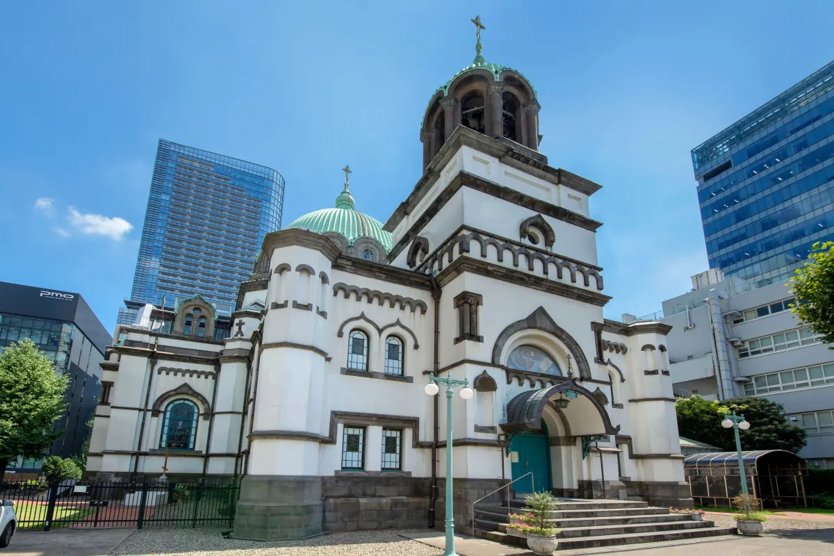 Holy Resurrection Cathedral - Byzantine-style cathedral surrounded by modern city buildings