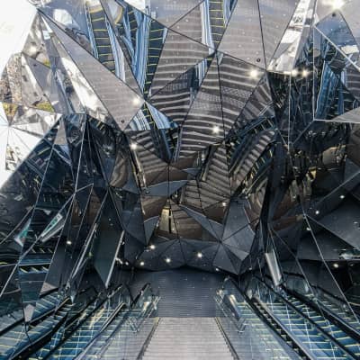 Scattered mirrors in an entrance of a shopping mall in Tokyo