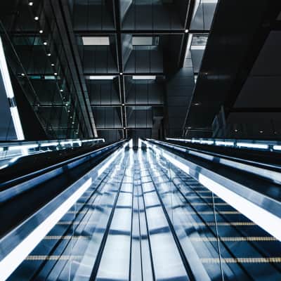 Photogenic futuristic escalator inside Kyobashi Edogrand