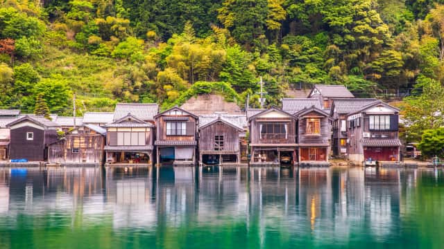 Wooden boathouses floating in Ine, Kyoto