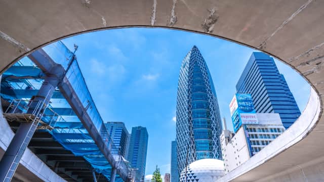 Modern cocoon-shaped tower in central Tokyo