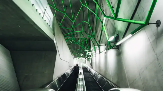 Spider web like escalator in Tokyo