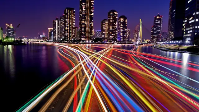 Rainbow colored light trails photography in Tokyo