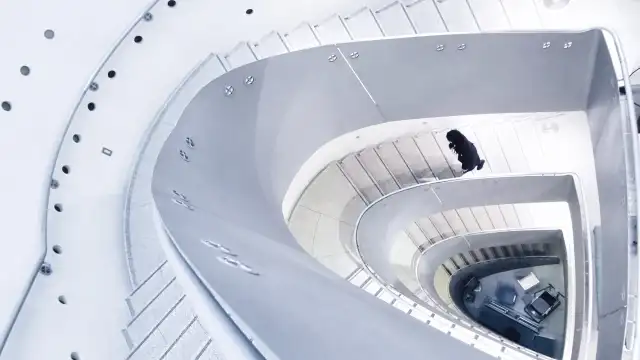 White spiral staircase in The University Art Museum Tokyo University of the Arts