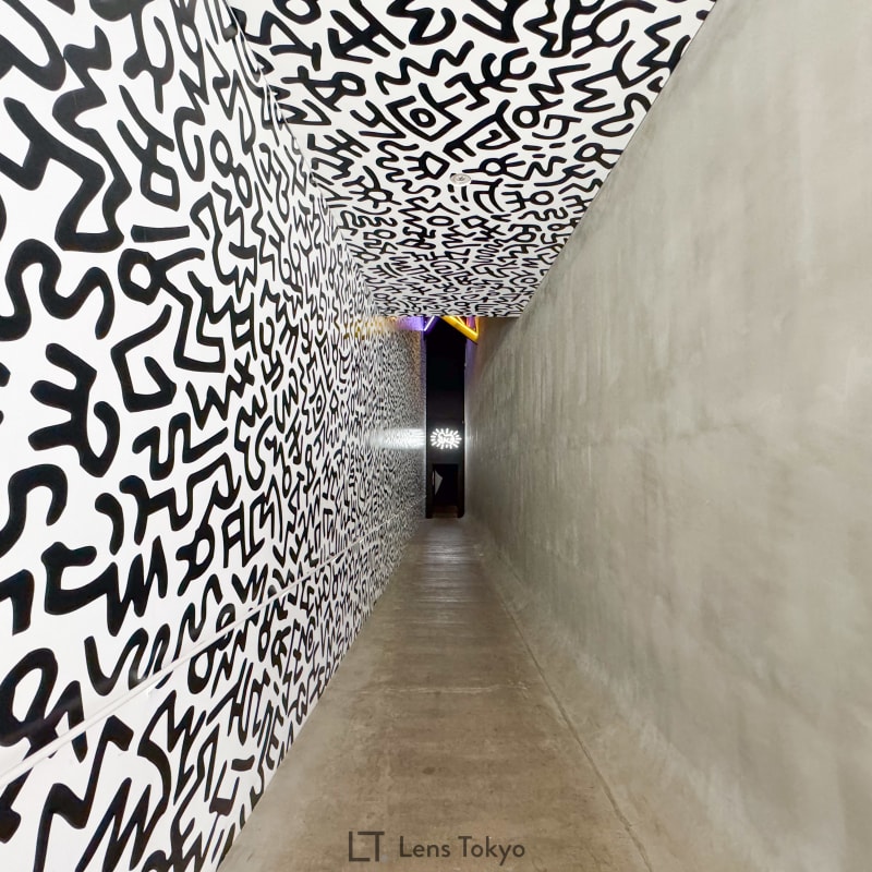 Iconic street art on a wall inside a museum cafe in Yamanashi, Japan