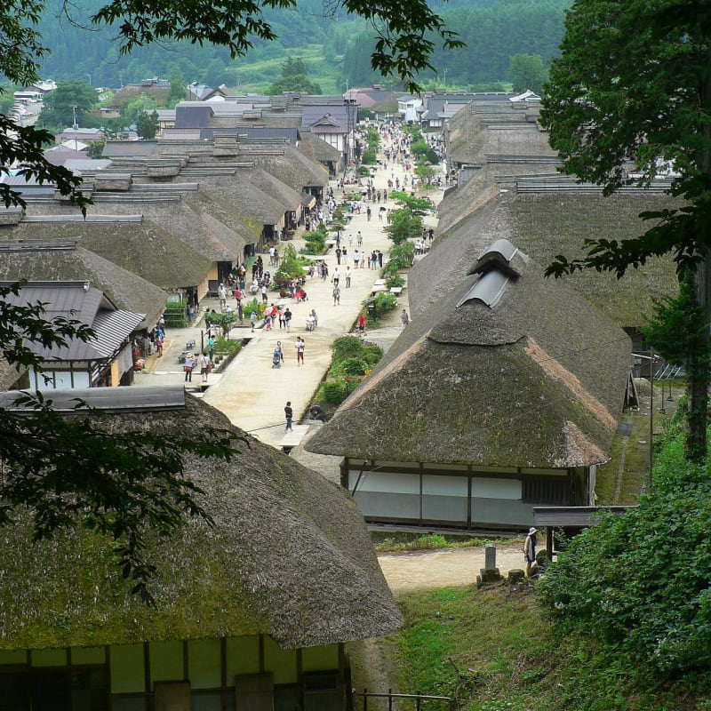 Ouchijuku an alley way with beautiful traditional Japanese houses