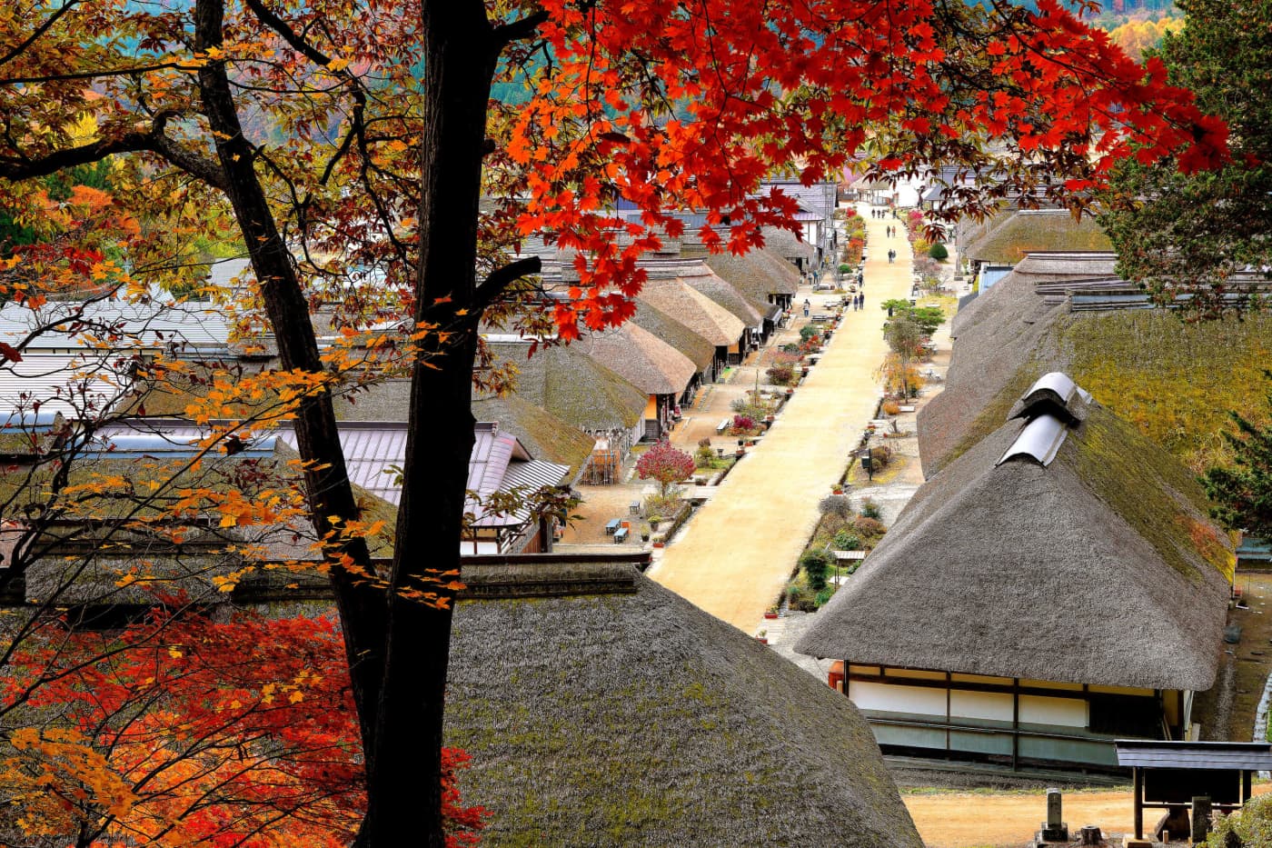 Ouchijuku an alley way with beautiful traditional Japanese houses