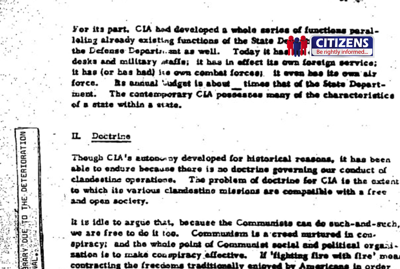CIA OPERATES AS 'A STATE WITHIN A STATE,' WITH BUDGET SURPASSING STATE DEPARTMENT AND ITS OWN AIR FORCE, JFK WARNED BEFORE ASSASSINATION