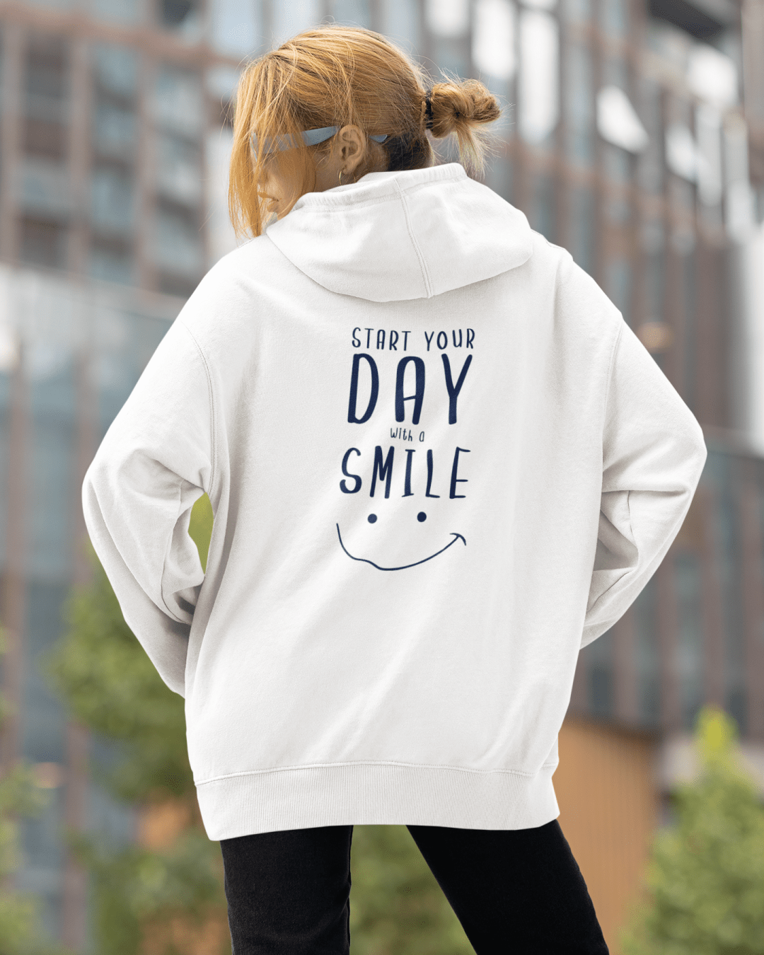 Unisex White "Start Your Day with a Smile" Graphic Oversized Hoodie