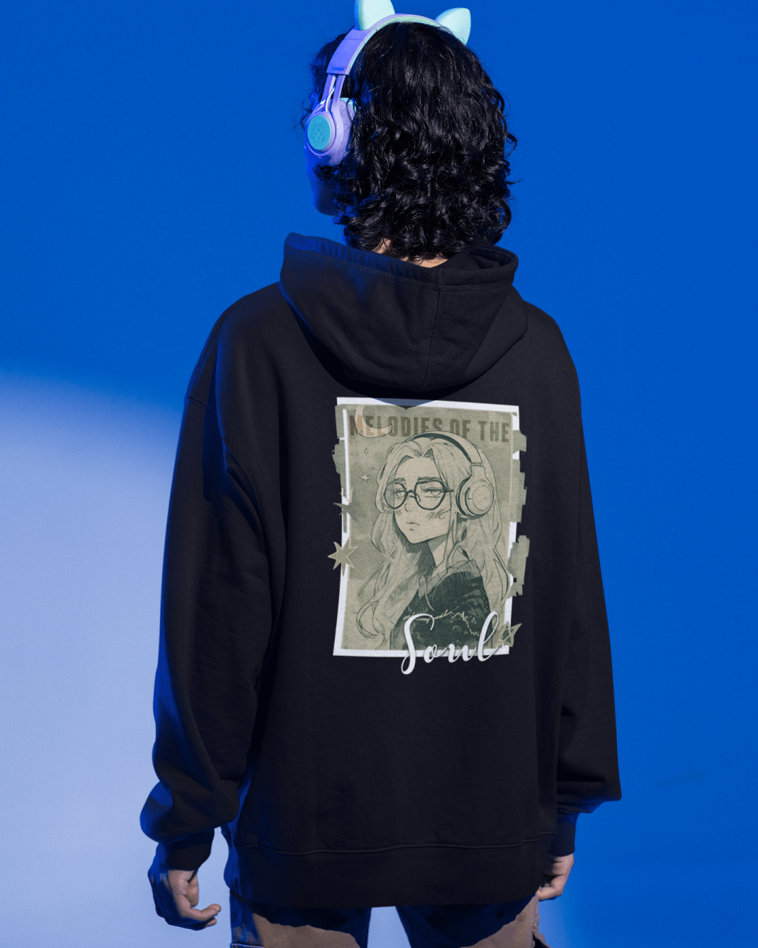 Unisex Black "Melodies of the Soul" Graphic Printed Oversized Hoodie