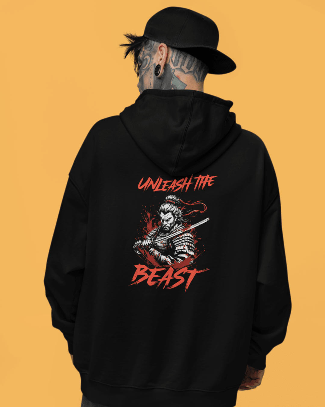Unisex Black Graphic Printed Oversized Casual Hoodie