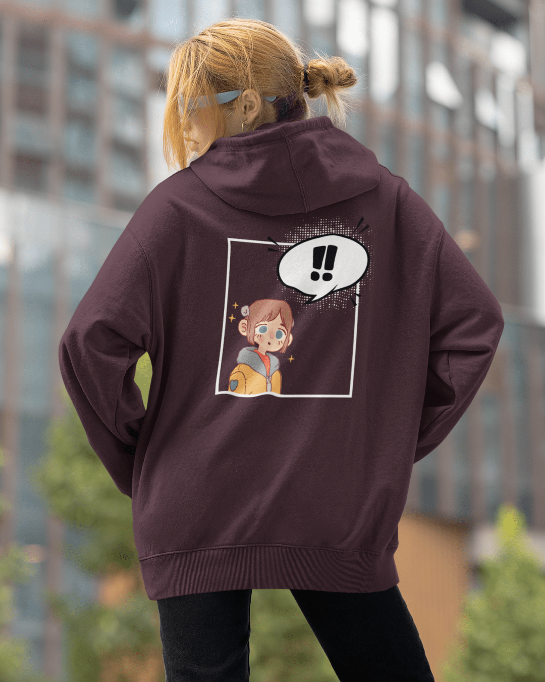 Unisex Maroon Cartoon Character Graphic Printed Oversized Hoodie