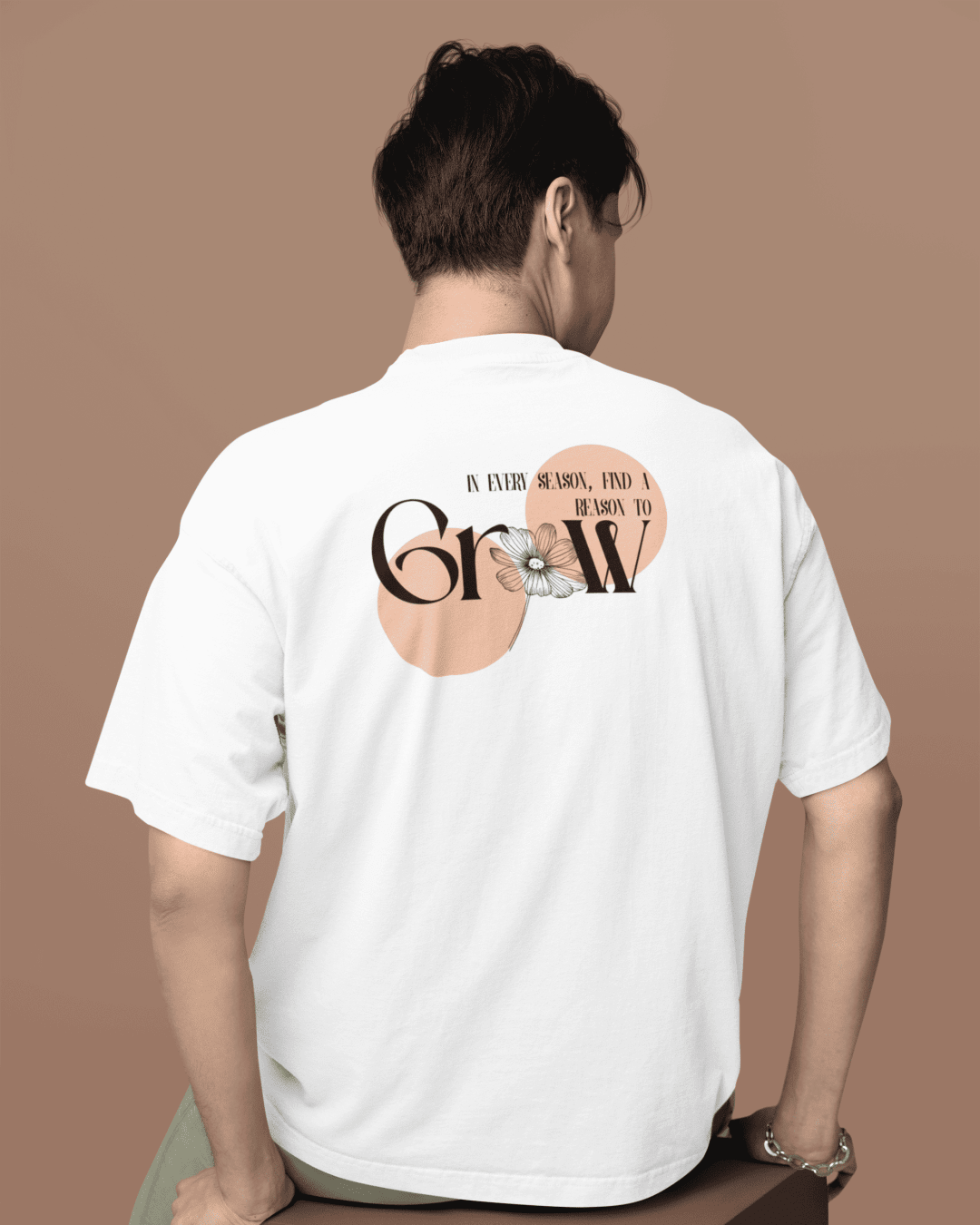Unisex White Oversized Cotton T-Shirt – "Grow" 