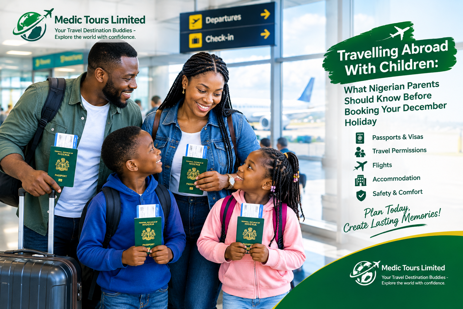 Nigerian family travelling abroad with children for a December holiday