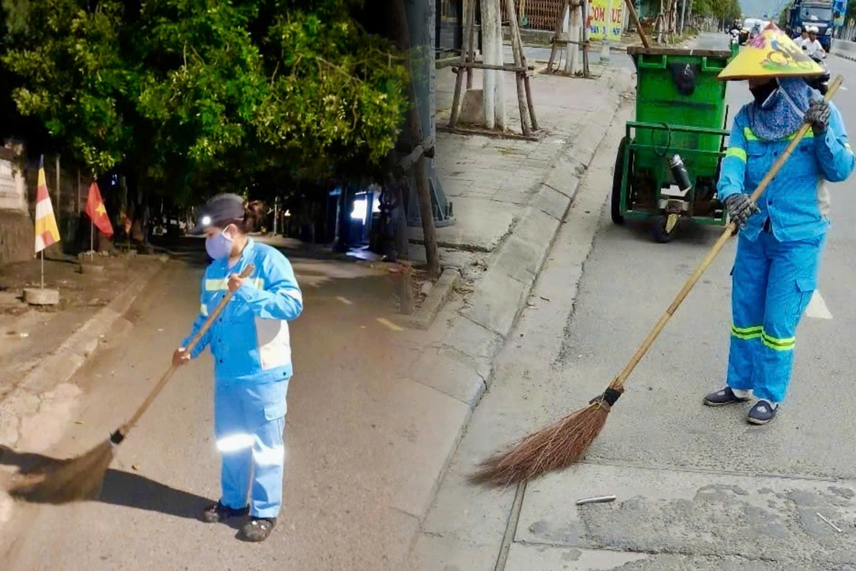 Lực lượng vệ sinh môi trường làm việc từ sớm để đảm bảo mỹ quan đô thị trước giờ cao điểm.