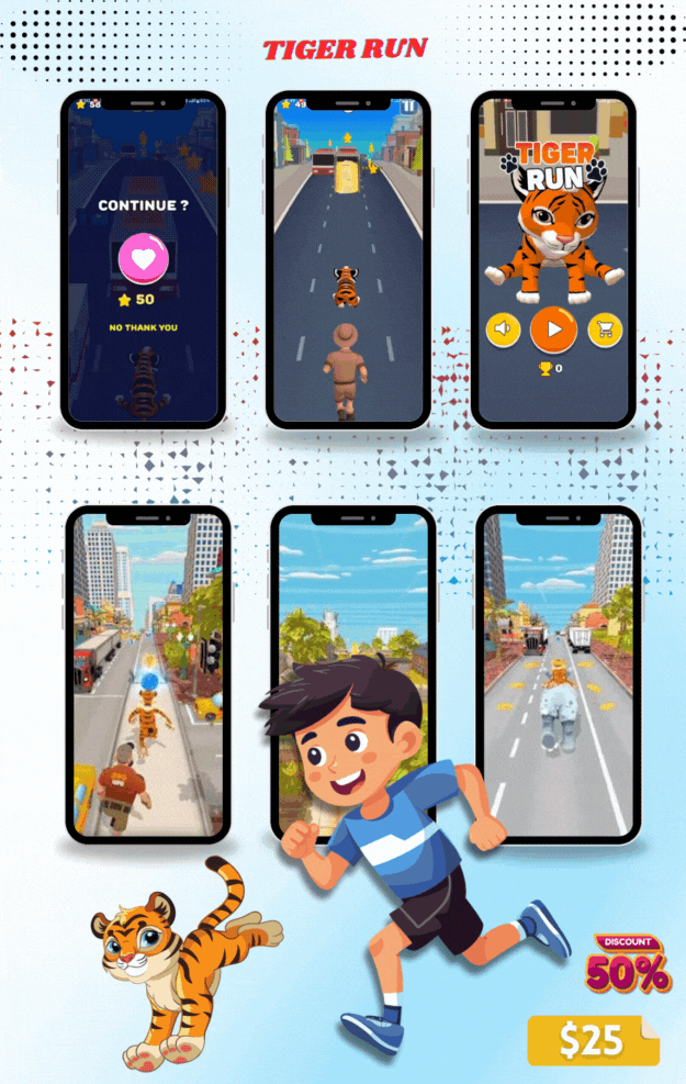 Tiger Run Flutter Mobile Game with HTML5 Code - 1