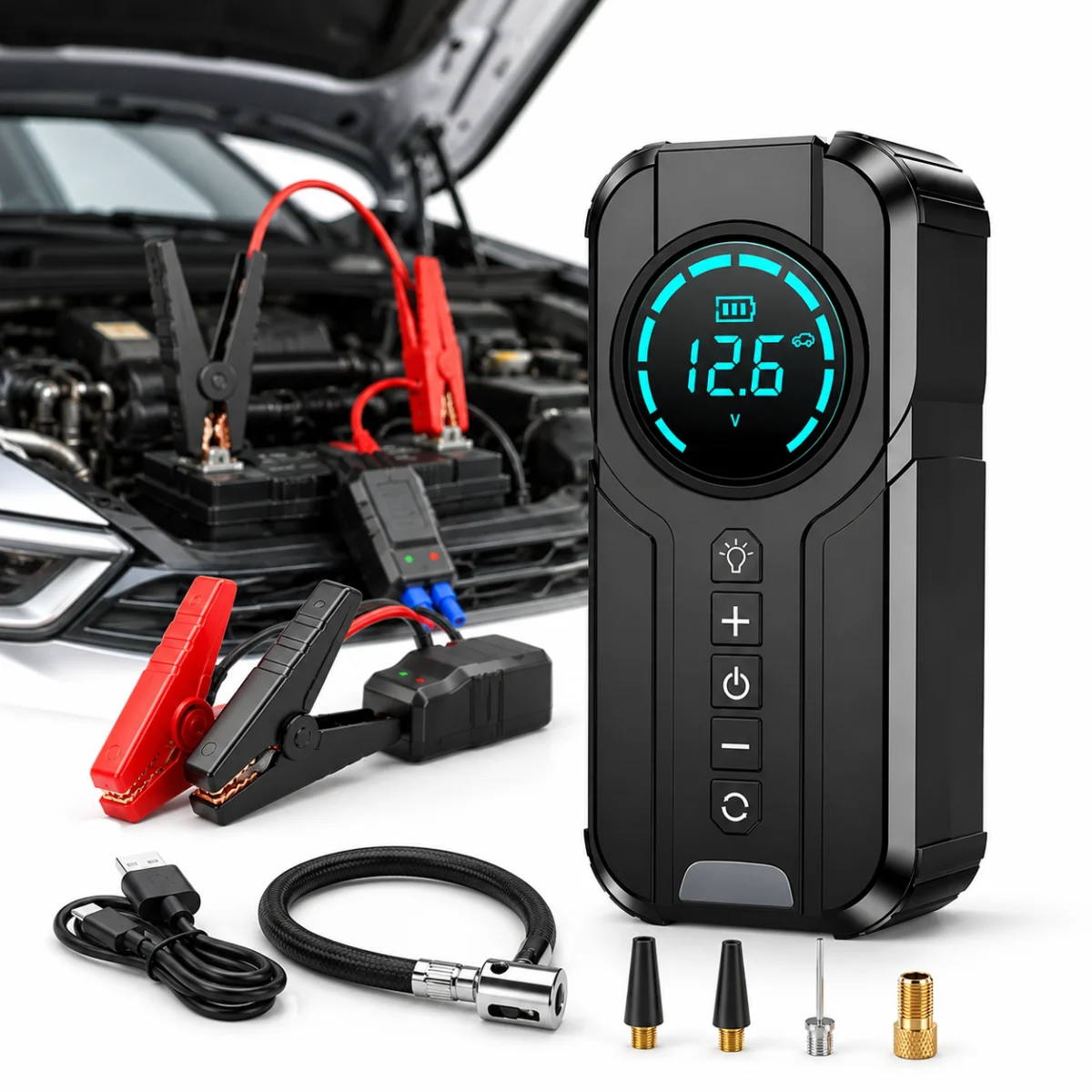 4in1 Car Emergency Jump Starter Air Compressor Power Bank LED