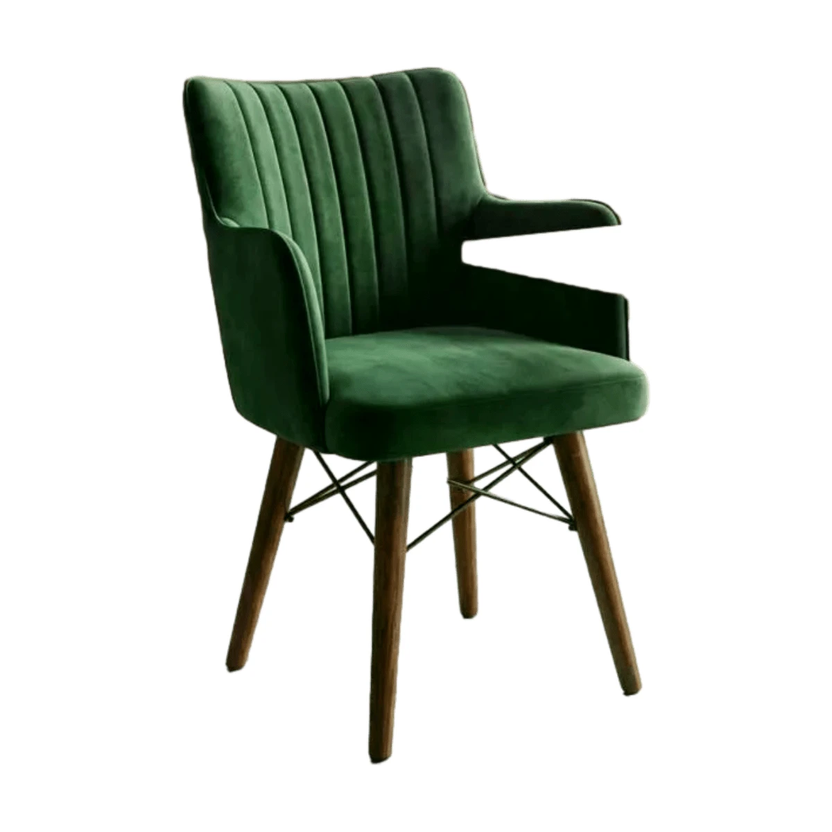 Fauteuil Velours Vert Canard Pieds Bois Design Moderne