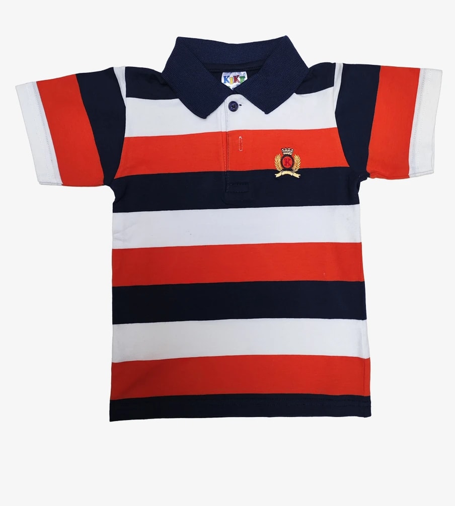 polo manga corta listado naranja azul blanco