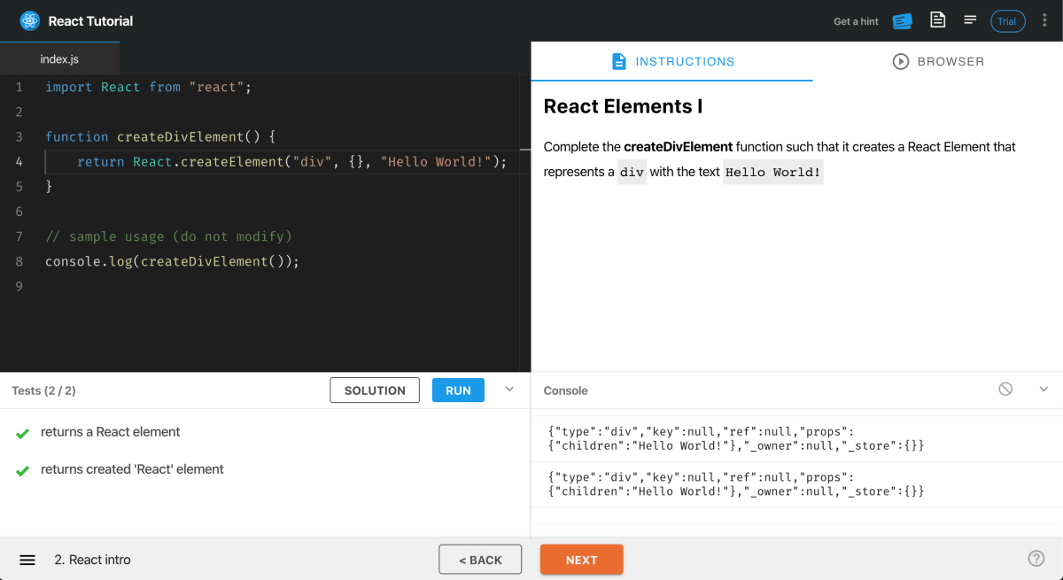 React Tutorial preview