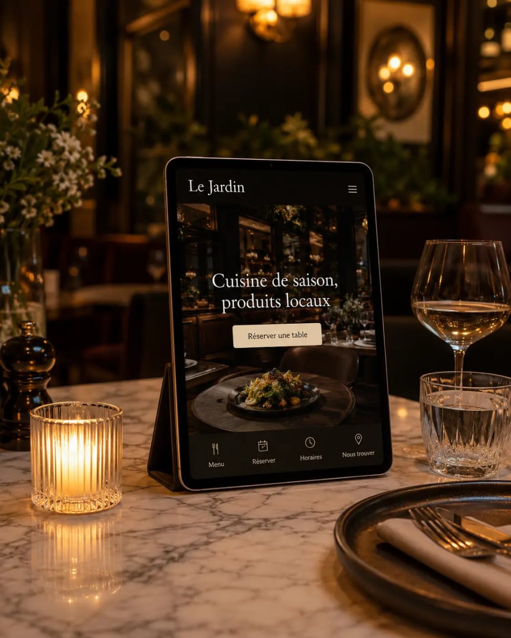 Exemple de site internet professionnel pour restaurant ou commerce local, conçu pour présenter l’ambiance, les informations pratiques et faciliter la réservation