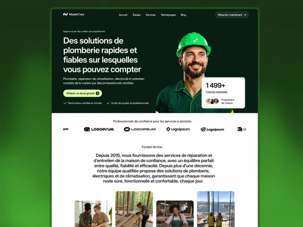 Exemple de site internet professionnel pour une entreprise locale de plomberie, conçu pour rassurer les visiteurs et faciliter les demandes de devis