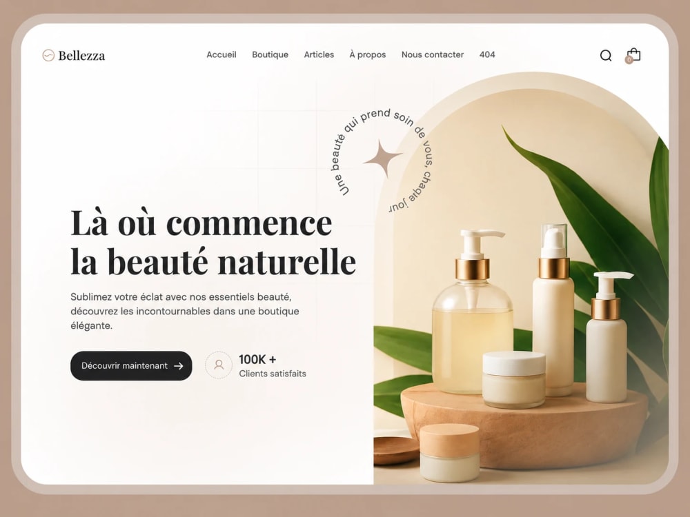 Exemple de site e-commerce pour une marque beauté, conçu pour présenter les produits, rendre le panier lisible et accompagner la décision d’achat