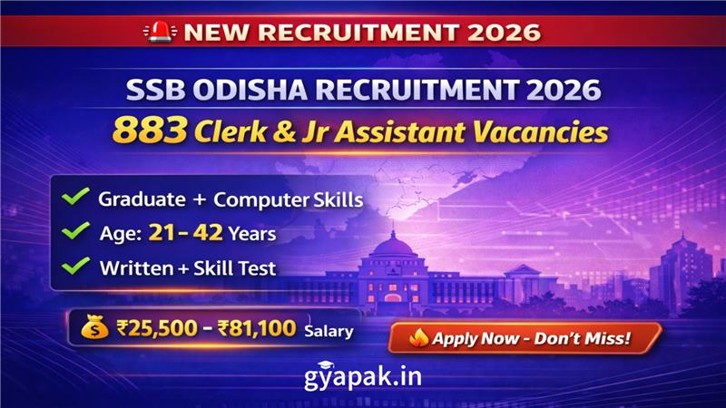 SSB Odisha Recruitment 2026: 883 Junior Clerk Job Openings