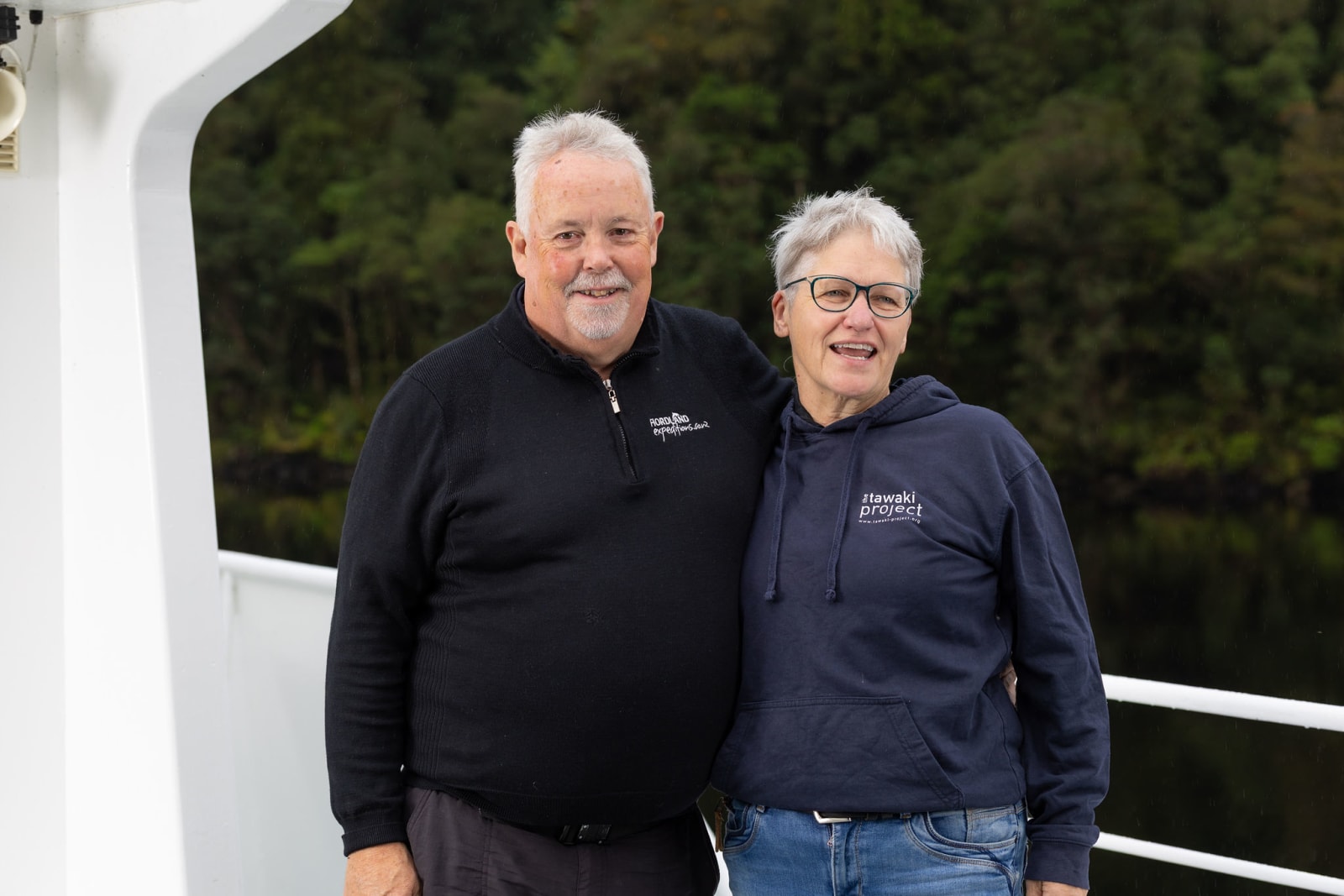 Richard and Mandy Abernethy, co-owners of Fiordland Expeditions, aboard MV Tutoko II