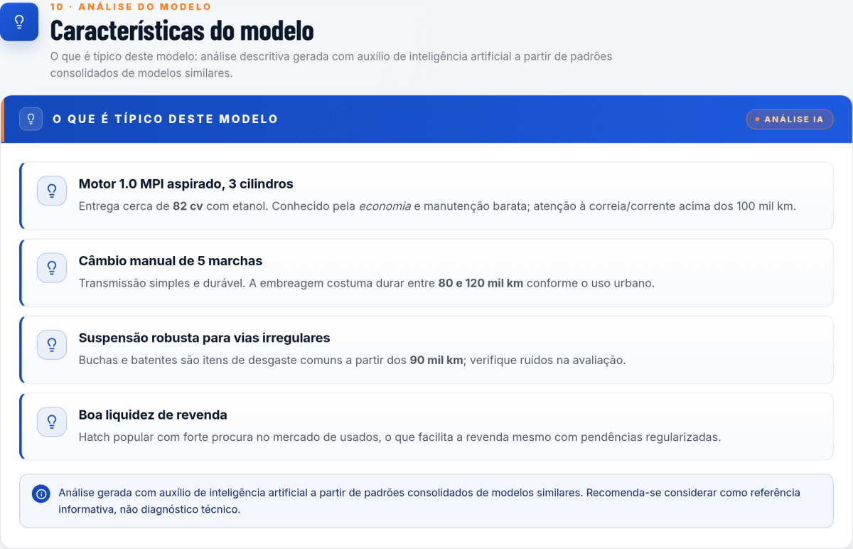Características técnicas do veículo incluindo identificadores e dados do modelo
