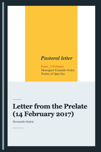 Letter from the Prelate (14 February 2017)