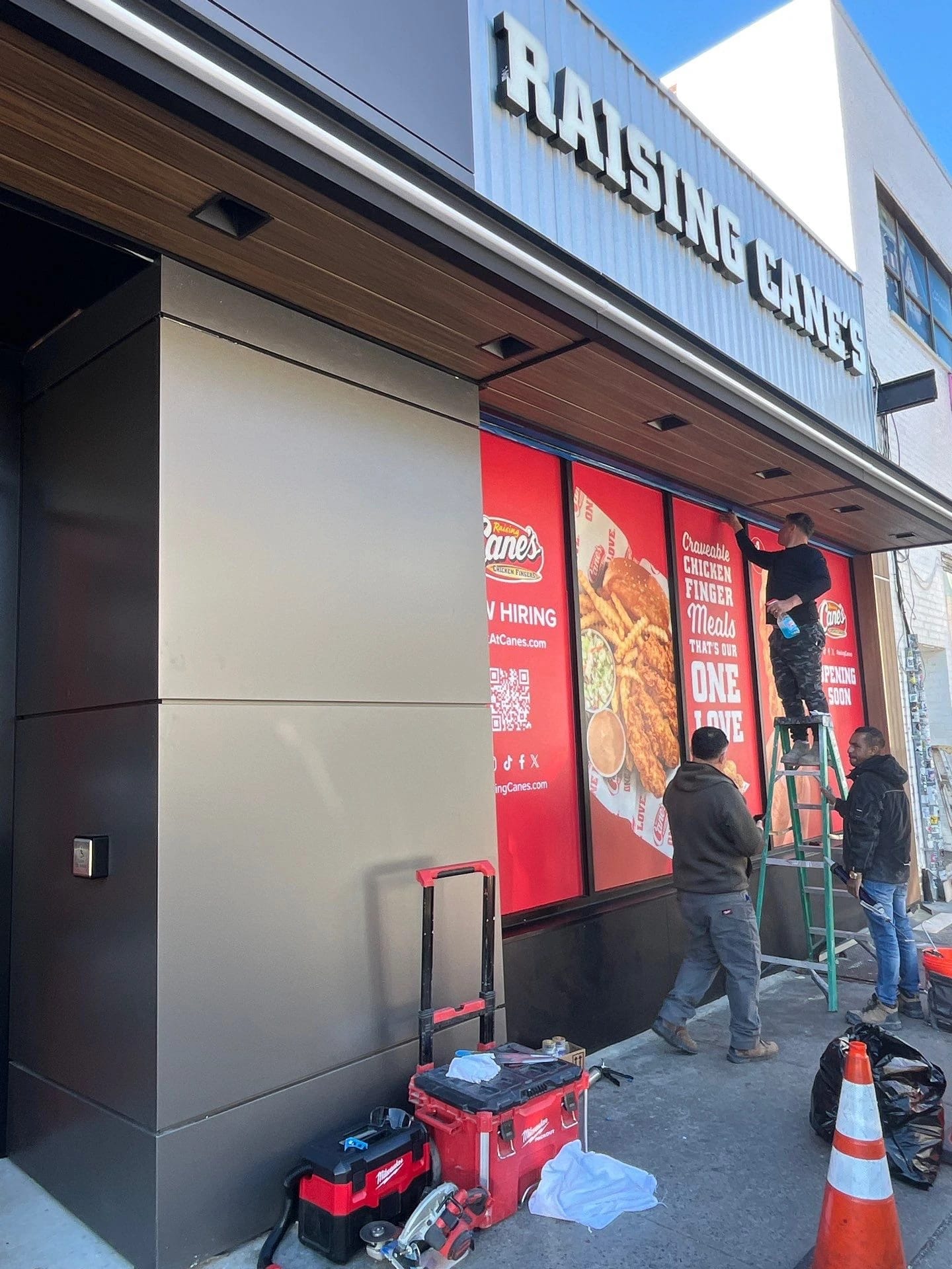 Facade panel installation at the Forest Hills restaurant