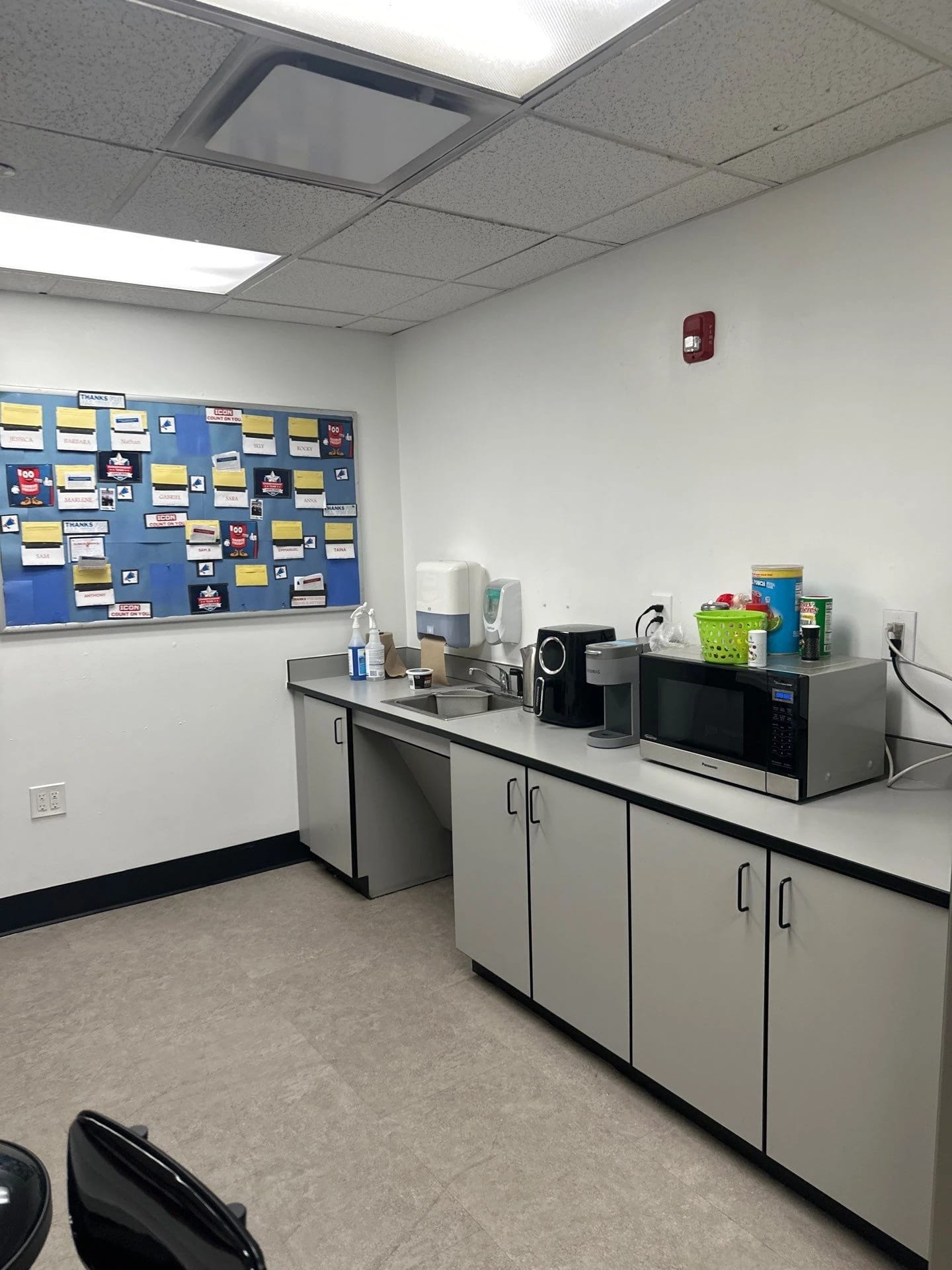 Staff room ceiling and painted interior finishes