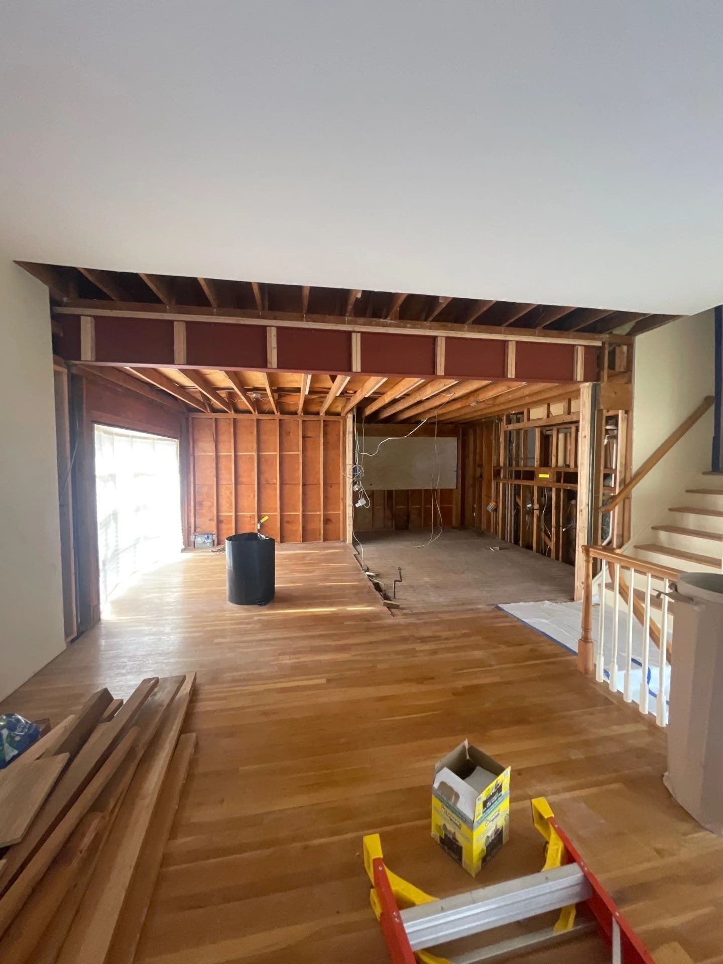 Framing progress during the open-floor-plan renovation