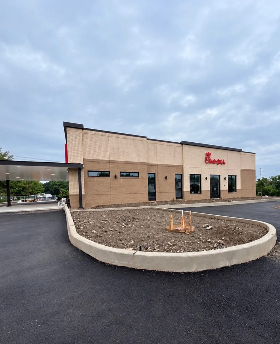 Chick-fil-A restaurant exterior during construction in Kingston