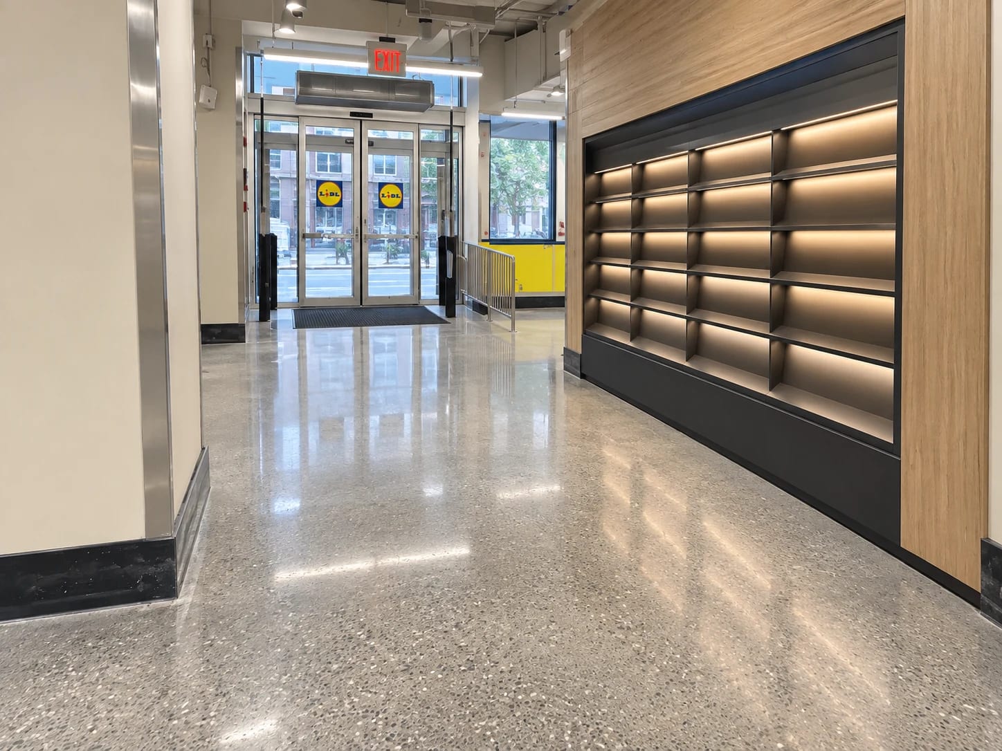 Polished concrete at entry area.