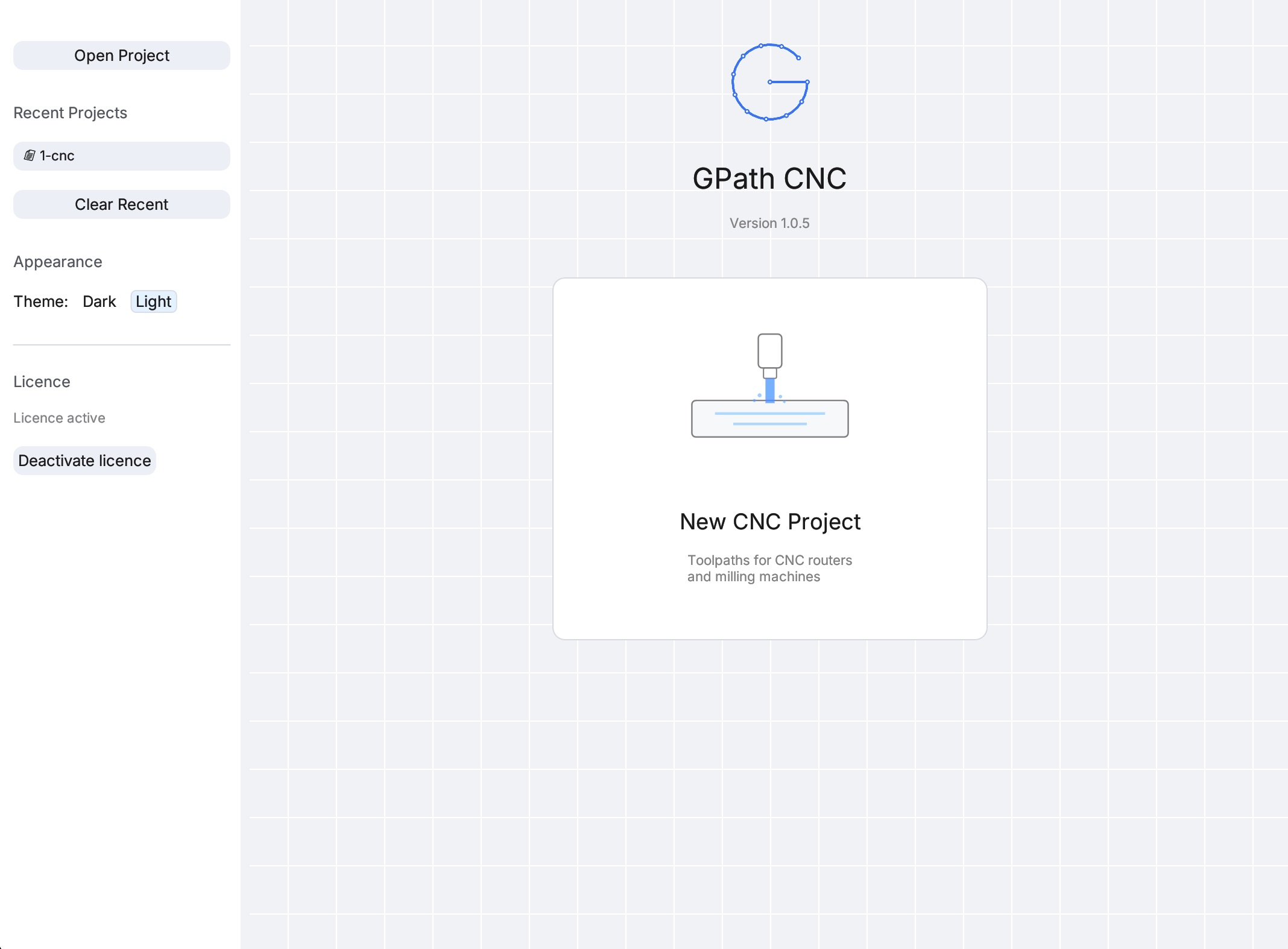 GPath welcome screen ready for a new project