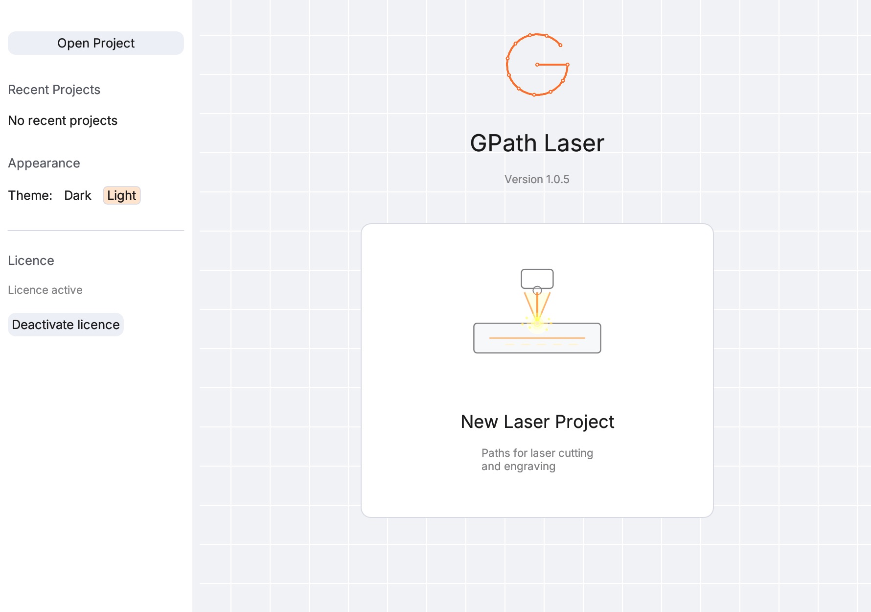 gpath laser welcome screen